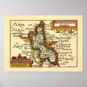 Buckinghamshire County England Old Antiquarian Map Poster