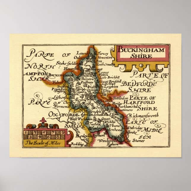 Buckinghamshire County England Old Antiquarian Map Poster (Front)