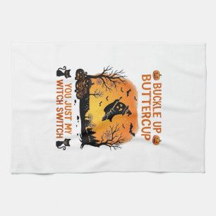 Buckle Up Buttercup Halloween Ghost Witch Hat Broo Tea Towel