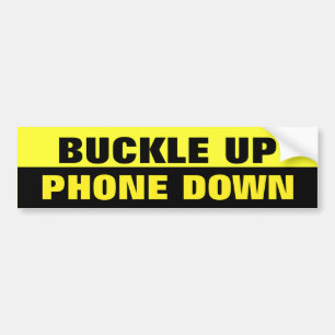 Buckle Up / Phone Down Black and Yellow Bumper Sticker