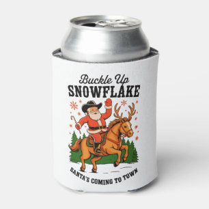Buckle Up Snowflake Rodeo Cowboy Santa Christmas Can Cooler