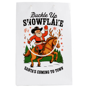Buckle Up Snowflake Rodeo Cowboy Santa Christmas Medium Gift Bag