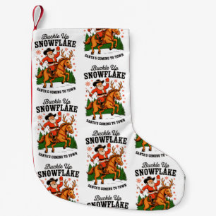 Buckle Up Snowflake Rodeo Cowboy Santa Christmas Small Christmas Stocking