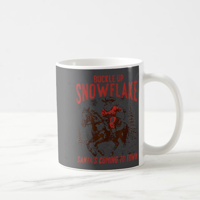 Buckle Up Snowflake Santa Cowboy Western Holiday C Coffee Mug (Right)