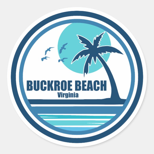 Buckroe Beach Virginia Palm Tree Birds Classic Round Sticker (Front)