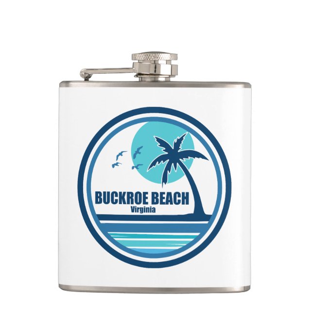Buckroe Beach Virginia Palm Tree Birds Hip Flask (Front)