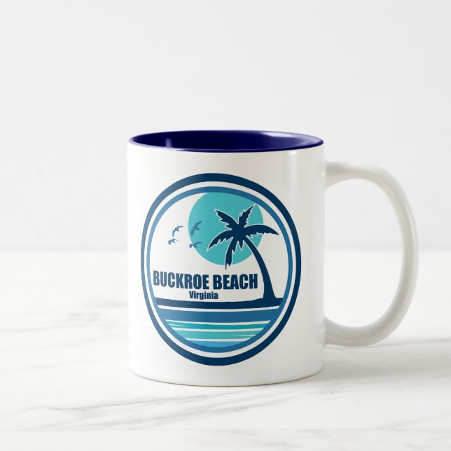 Buckroe Beach Virginia Palm Tree Birds Two-Tone Coffee Mug (Right)