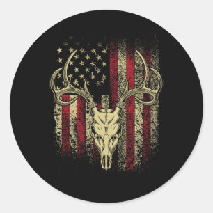 Bucks Antlers And Skull On An American Flag Deer H Classic Round Sticker