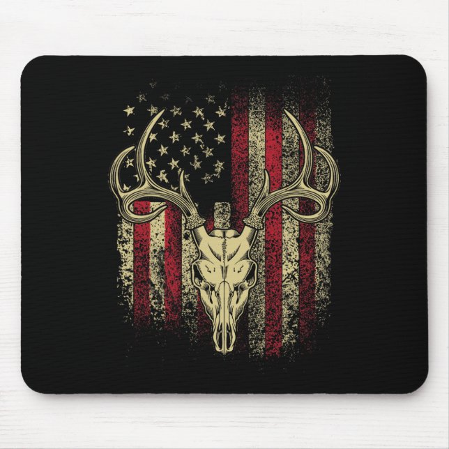 Bucks Antlers And Skull On An American Flag Deer H Mouse Mat (Front)
