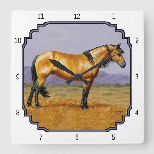 Bucksin Wild Horse Mustang Stallion Square Wall Clock (Front)