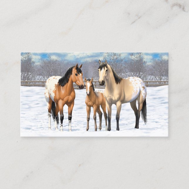 Buckskin Appaloosa Horses In Snow Business Card (Front)