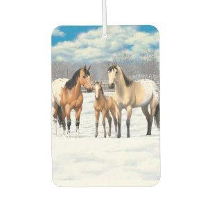 Buckskin Appaloosa Horses In Snow Car Air Freshener