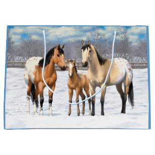 Buckskin Appaloosa Horses In Snow Large Gift Bag