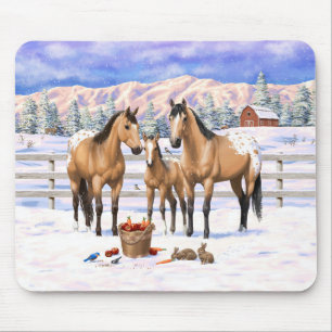 Buckskin Appaloosa Horses In Snow Mouse Mat