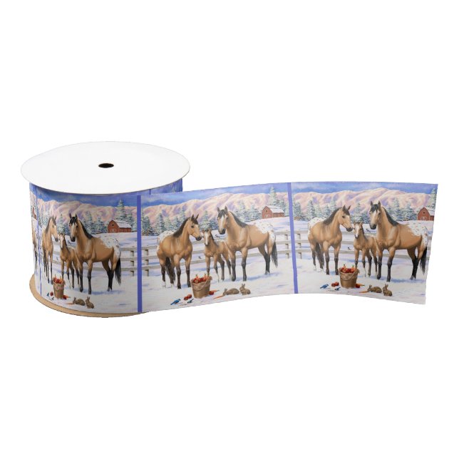 Buckskin Appaloosa Horses In Snow Satin Ribbon (Spool)