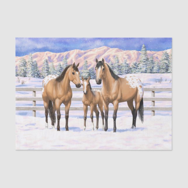 Buckskin Appaloosa Horses In Snow Tissue Paper (Front)