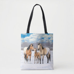 Buckskin Appaloosa Horses In Snow Tote Bag