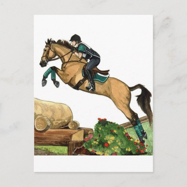 buckskin big leap xc HORSE ART Eventing Postcard (Front)