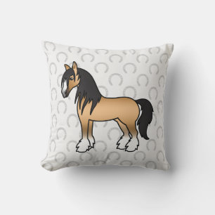 Buckskin Cartoon Gypsy Vanner Shire Horse Cushion