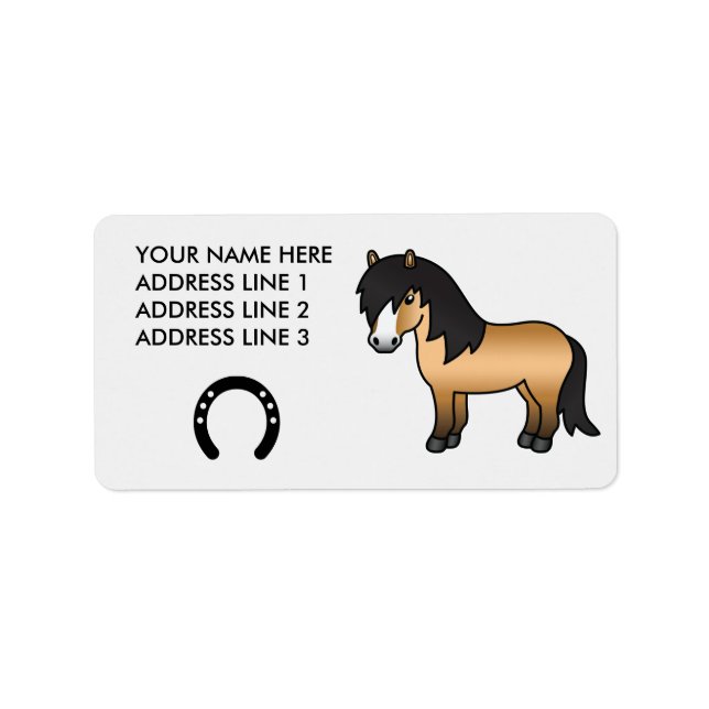 Buckskin Cartoon Shetland Pony Label (Front)