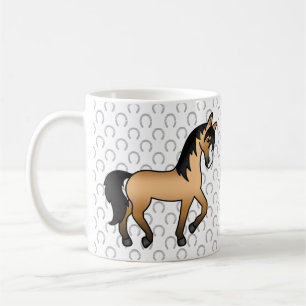 Buckskin Cute Cartoon Trotting Horse Illustration Coffee Mug