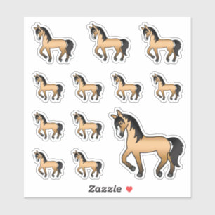Buckskin Cute Cartoon Trotting Horses