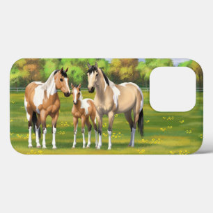 Buckskin Dun Pinto Paint Horses In Summer Pasture iPhone 13 Pro Case