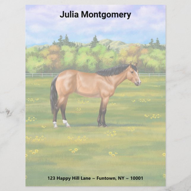Buckskin Dun Quarter Horse Custom Letterhead (Front)