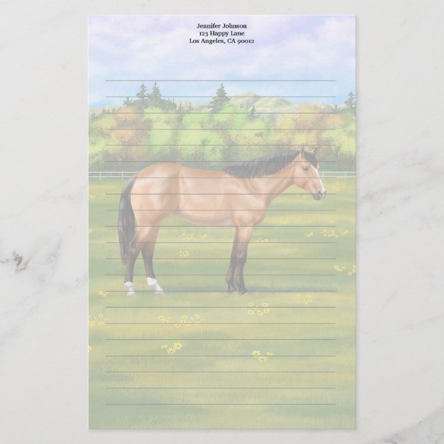 Buckskin Dun Quarter Horse Stationery (Front)