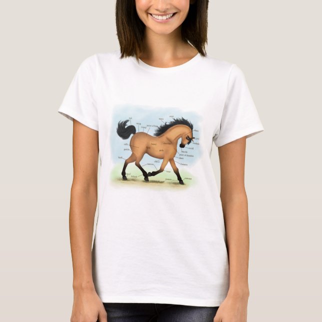 Buckskin Horse Educational Equine Anatomy T-Shirt (Front)