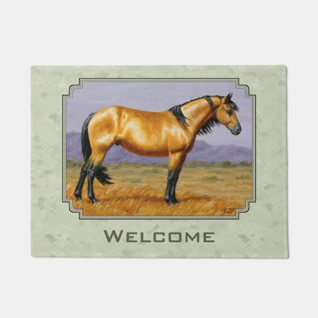 Buckskin Horse Mustang Stallion Sage Green Doormat (Front)