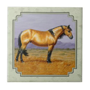 Buckskin Horse Mustang Stallion Sage Green Tile