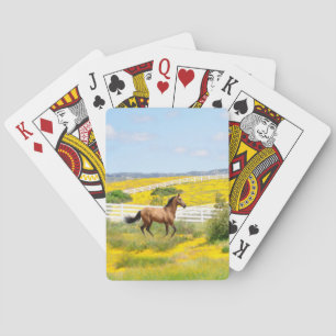 Buckskin Horse Running in Field Playing Cards