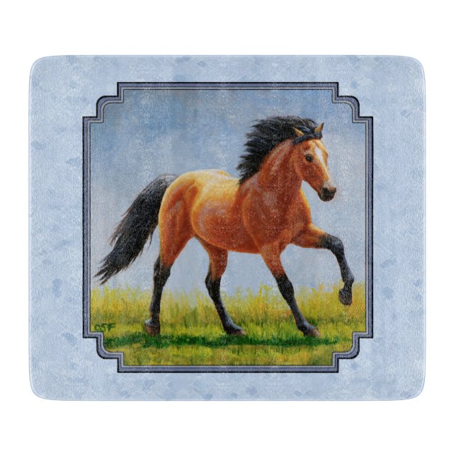 Buckskin Horse Running Light Blue Cutting Board (Front)
