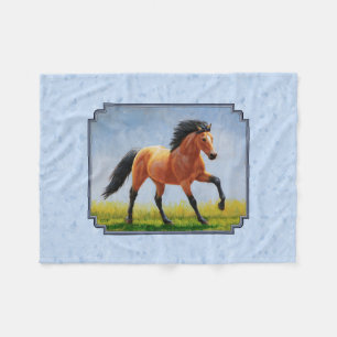 Buckskin Horse Running Light Blue Fleece Blanket