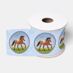 Buckskin Horse Running Light Blue Grosgrain Ribbon