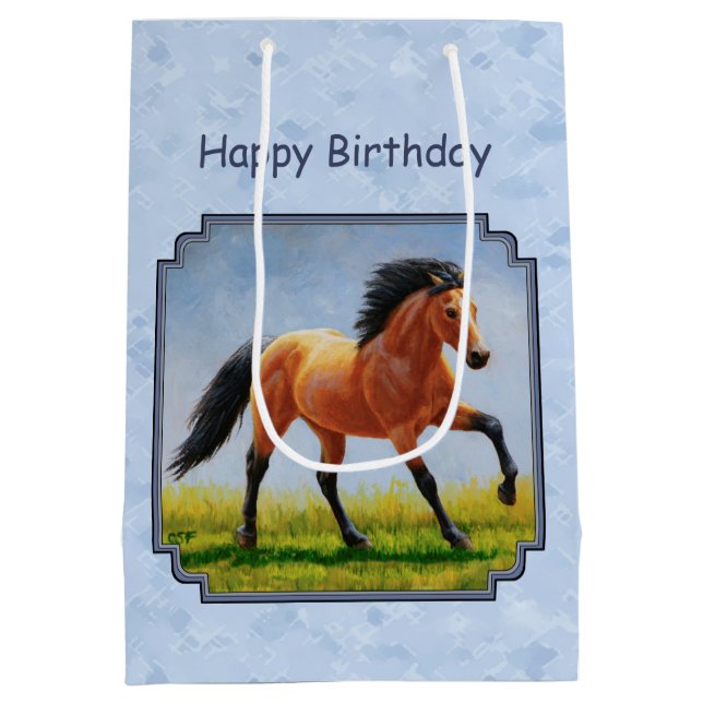 Buckskin Horse Running Light Blue Medium Gift Bag (Back)
