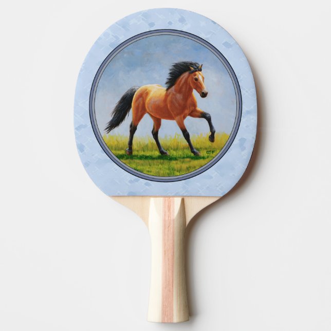 Buckskin Horse Running Light Blue Ping Pong Paddle (Front)