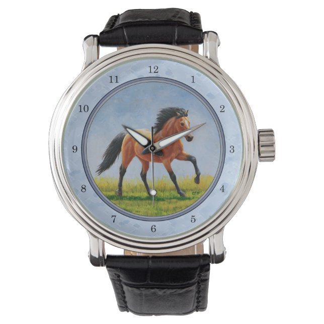 Buckskin Horse Running Light Blue Watch (Front)