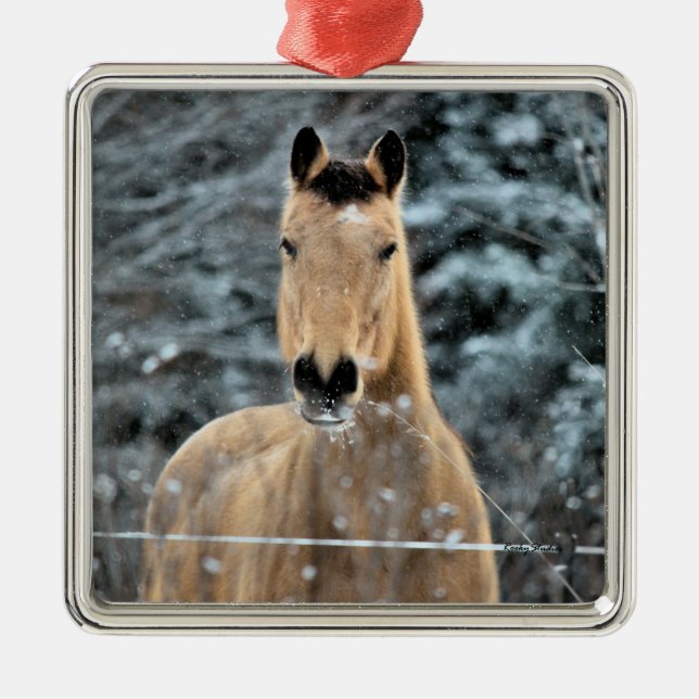 Buckskin Horse Winter Metal Tree Decoration (Front)
