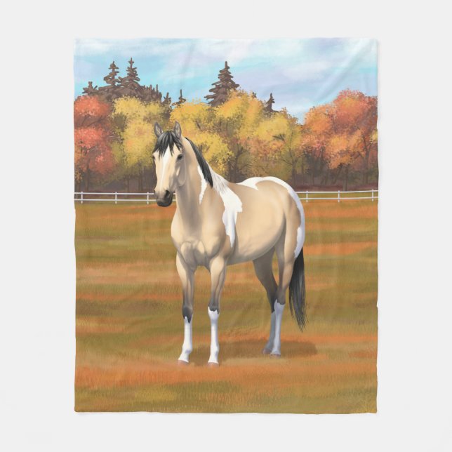 Buckskin Pinto Dun Paint Horse Staillion Fleece Blanket (Front)