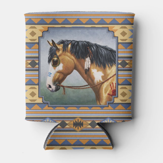 Buckskin Pinto Horse Southwest Indian Design Can Cooler (Front)