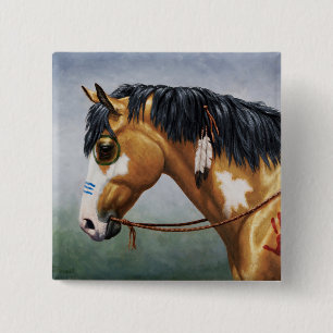 Buckskin Pinto Native American War Horse 15 Cm Square Badge