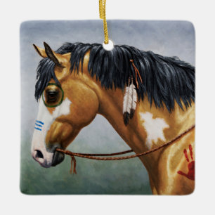 Buckskin Pinto Native American War Horse Ceramic Ornament