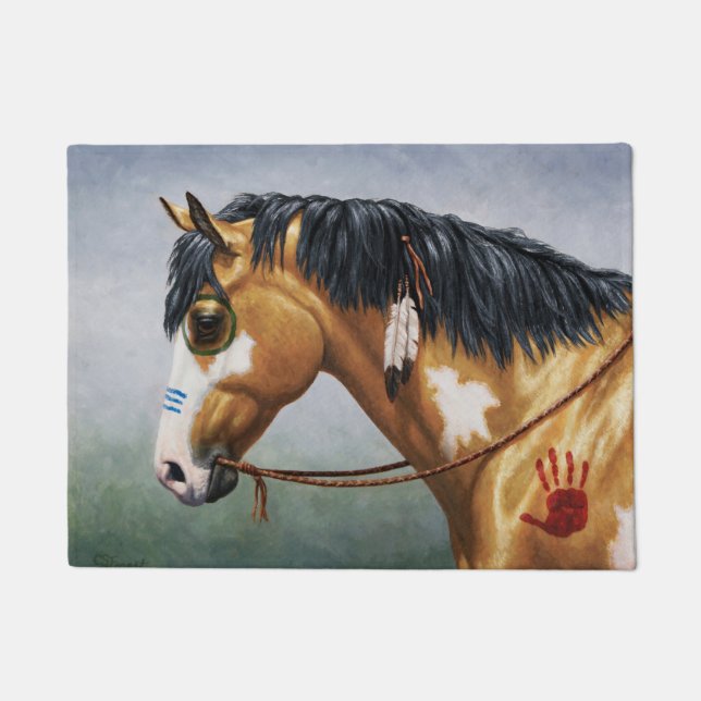 Buckskin Pinto Native American War Horse Doormat (Front)