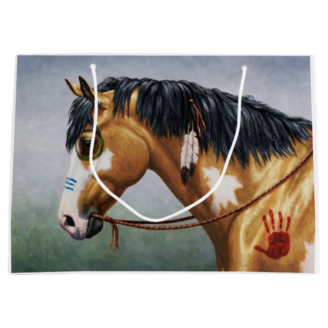 Buckskin Pinto Native American War Horse Large Gift Bag (Front)