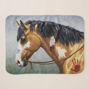 Buckskin Pinto Native American War Horse Sherpa Blanket