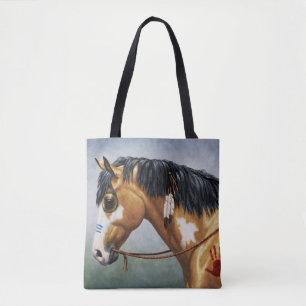 Buckskin Pinto Native American War Horse Tote Bag