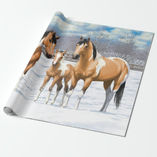 Buckskin Pinto Paint Quarter Horses In Snow Wrapping Paper