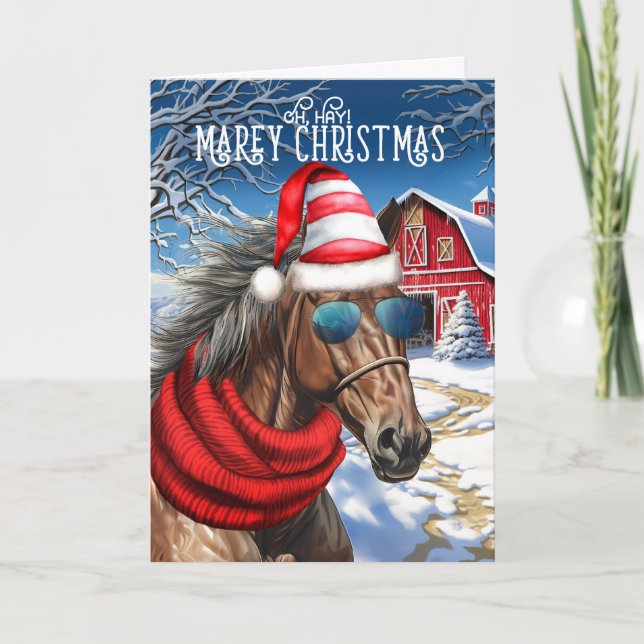 Buckskin Quarter Horse Funny MAREy Christmas Holiday Card (Front)